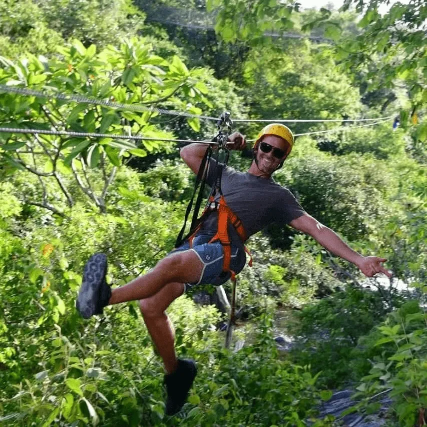 Zip line option above canopy near La Leona Waterfall