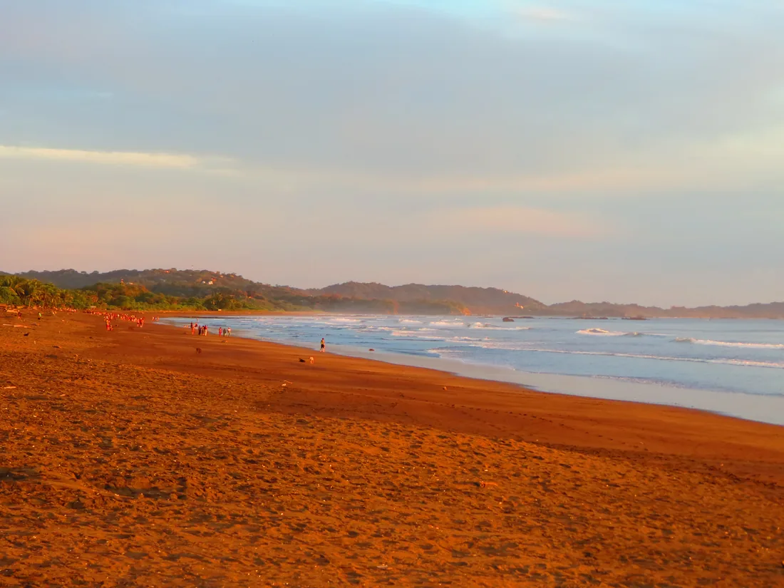 Ostional beach coastline at golden hour
