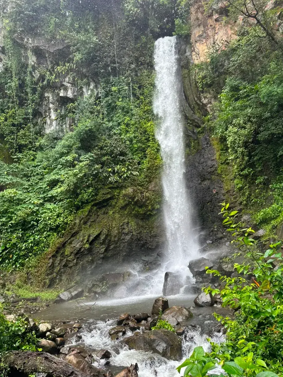 Tall waterfall surrounded by tropical forest during a private day trip from Papagayo